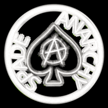 a spade with an anarchy symbol in the center