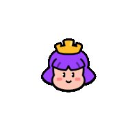 a cartoon girl with purple hair and a crown on her head is making a funny face .