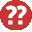 a red circle with two white question marks on it .
