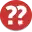 a red circle with two white question marks on it .