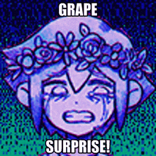 a drawing of a girl with a flower crown on her head with the words grape surprise