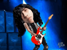 a cartoon of a man holding a red guitar with jib jab written below him