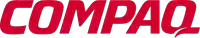 a red compaq logo with a white background