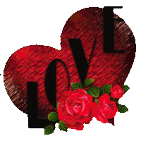 a red heart with the word love and red roses
