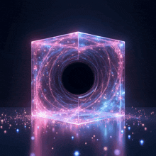 a glowing cube with a black hole inside of it