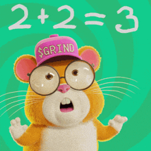 a hamster wearing a pink hat that says grind on it