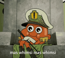 a cartoon character has the words mas whimsi mas whimsi written on the bottom