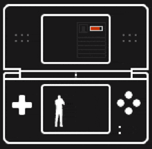 a black and white drawing of a video game console