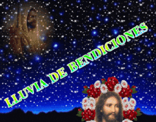 a picture of jesus with the words lluvia de bendiciones