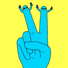 out peace fingers cartoon blue