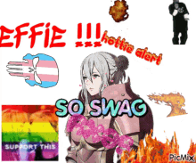 a poster that says effie hottie alert so swag support this