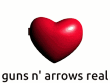 two heart shaped buttons with the words " guns n ' arrows real " on the bottom