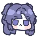 a cartoon drawing of a girl with purple hair and a purple face .