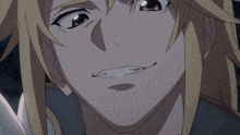 a close up of a anime character 's face with a slight smile