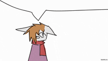 a cartoon drawing of a person with a scarf around their neck and a speech bubble above their head