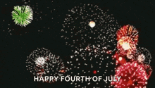 a fireworks display with the words `` happy fourth of july '' written on the bottom