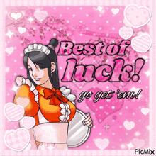 a picture of a maid on a pink background that says best of luck