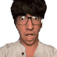 a man wearing glasses and a white shirt makes a surprised face