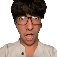 a man wearing glasses and a white shirt makes a surprised face