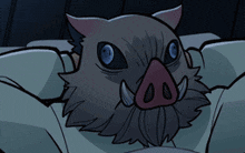a cartoon drawing of a boar with a beard and blue eyes