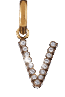 a gold letter v pendant with diamonds on it