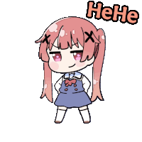 a drawing of a girl with the word " heh " written above her