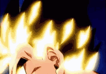 a close up of a person 's head with a lot of yellow lightning bolts coming out of it .