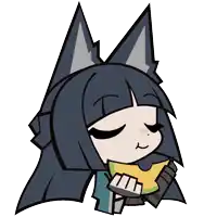 a cartoon drawing of a girl holding a piece of fruit