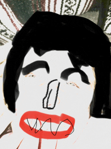 a drawing of a person 's face with a red mouth