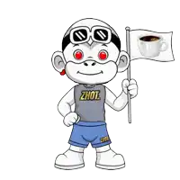 a cartoon monkey wearing a shirt that says ' zhot ' on it
