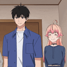 a man and a woman are standing next to each other and smiling