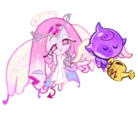 a cartoon of an angel and a devil holding a watering can .