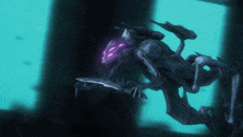 a monster with purple eyes and a purple glowing head