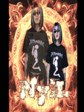 a couple of people standing next to each other with the word nyl on the bottom right