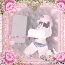 a picture of a doll with the words i hate you on it