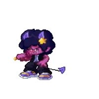 a pixel art drawing of a purple devil with a star on his head .