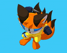 a cartoon drawing of a fox wearing a helmet holding a book
