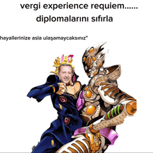 a cartoon drawing of a man with a crown on his head and the words vergi experience requiem
