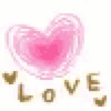 a pink heart with the word love written on it .