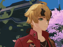 a cartoon character with a red jacket and a black shirt