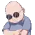 a pixel art illustration of a bald man wearing sunglasses .