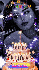 a birthday cake with a candle and the words happy birthday