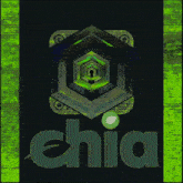 a green and black logo with the word chia on it