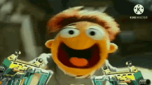 a cartoon character is holding two guns and making a funny face .