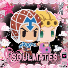 a picture of two cartoon characters with the words soulmates written on it