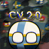 a blurry image of a soccer ball with the words cv 2.0 on it