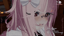 a girl with pink hair and a bow on her head says " kiss me "