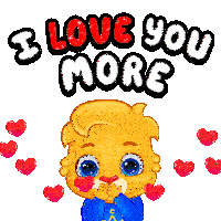 a cartoon bear is holding two red hearts and says i love you more