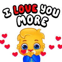 a cartoon bear is holding two red hearts and says i love you more