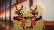 a cartoon drawing of two monsters with horns